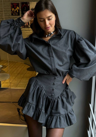 AURORA | Lantern Sleeve Shirt and Ruffled Skirt Set